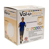 Val-u-Band latex-free exercise band box, man using resistance band, physical therapy supply