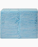 Stack of blue disposable medical underpads for incontinence care