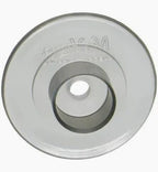 Transparent medical mask adapter with a central opening, viewed from above.
