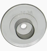 Transparent medical mask adapter with a central opening, viewed from above.