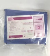 Packaged blue disposable medical utility drape with printed product label for home use