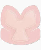 Pink medical adhesive patch for chronic condition management, butterfly shape on white background