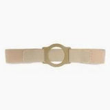 Beige medical ostomy belt with adjustable straps and plastic circular support