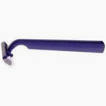 Purple disposable razor with textured handle on a white background