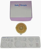 Ostomy barrier ring with sizing guide and Safe n Simple packaging for medical supplies