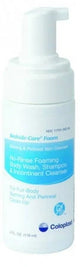 No-rinse foaming body wash and shampoo bottle for personal and perineal skin cleansing