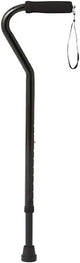 Black walking cane with ergonomic foam handle and wrist strap for mobility support