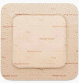 Square adhesive medical bandage with border, beige foam wound dressing, sterile pad