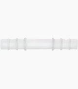 Clear plastic medical tubing connector on white background, home healthcare supply