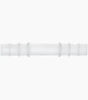Clear plastic medical tubing connector on white background, home healthcare supply