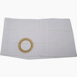 white ostomy barrier with adhesive ring for medical supplies on plain background