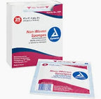 Dynarex non-woven sterile sponges medical supply box and single sponge packet.