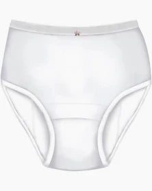 White adult incontinence brief for medical use, front view, high-waisted design