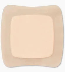 Square beige adhesive medical bandage for wound care or sensitive skin protection