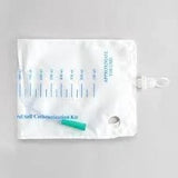 Sterile medical urine collection bag with measurement markings on a white background