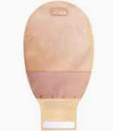 Beige ostomy bag for medical use, isolated on white background