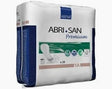 Pack of Abri-San Premium adult incontinence pads with green label and product details.