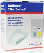 Box of Cutimed Siltec Sorbact bacteria-binding foam dressing with silicone border