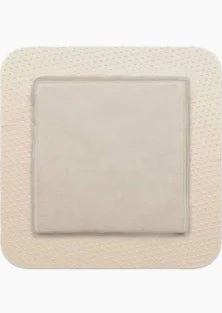 Square adhesive wound dressing pad for medical use, shown on a white background