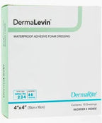 DermaLevin waterproof adhesive foam dressing box, 4x4 inch, 10 sterile dressings