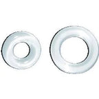 Two white medical supply rings of different sizes on a plain background