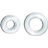 Two white medical supply rings of different sizes on a plain background