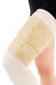 Close-up of medical leg bandage with adjustable straps on a person's thigh