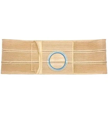 beige ostomy belt with circular opening for stoma support and adjustable closure