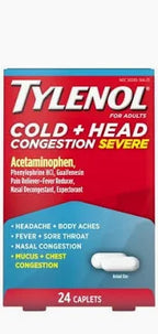 Tylenol Cold and Head Congestion Severe caplets box, 24 count, relief for cold symptoms