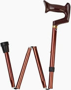 Foldable brown walking cane with ergonomic handle and rubber tip for mobility support