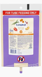 Compleat Peptide LS formula tube feeding pouch with nutrition label and feeding tube connector