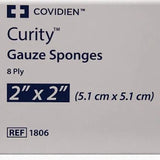 Covidien Curity gauze sponges 2x2 inch, 8 ply medical supply box front