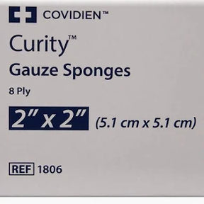 Covidien Curity gauze sponges 2x2 inch, 8 ply medical supply box front