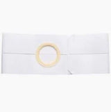 White medical ostomy belt with round opening for secure pouch attachment