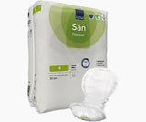 Package of Abena San Premium adult incontinence pads with one pad displayed in front
