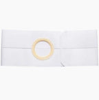 White ostomy belt with circular opening for medical support and comfort