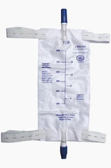 Disposable medical urine drainage leg bag with measurement markings and tubing connectors