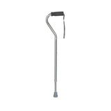 Silver aluminum offset cane with ergonomic handle and rubber tip for mobility support