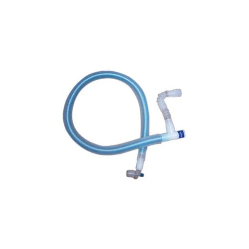 Single heated wire breathing circuit for adult ventilator, coiled with connectors
