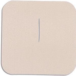 Single-use adhesive medical tape patch, beige, 3x3 inch, center slit, sterile dressing