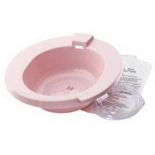 Pink plastic sitz bath set with tubing and water bag for personal hygiene care