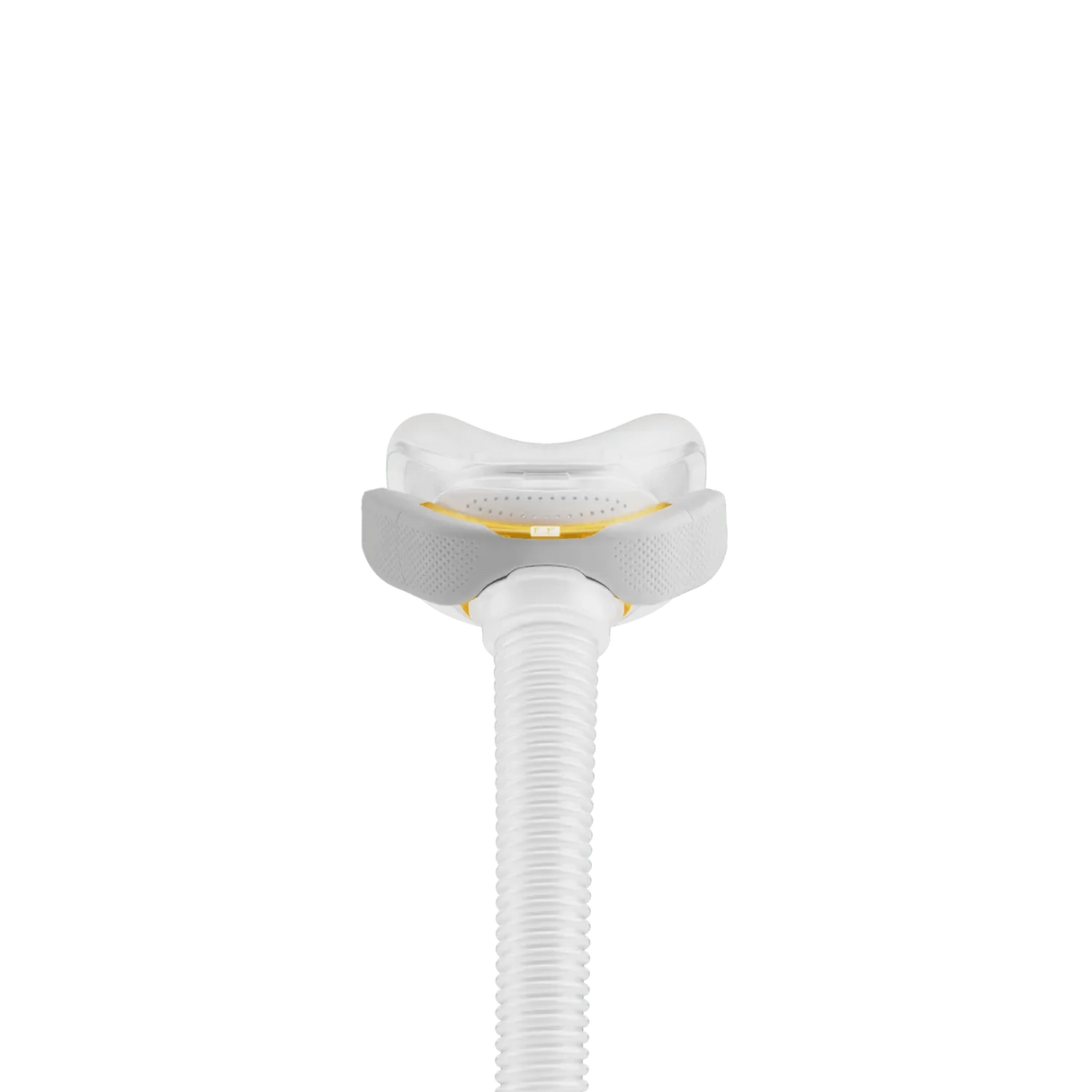 CPAP nasal mask without headgear, front view, with attached tubing, for sleep apnea