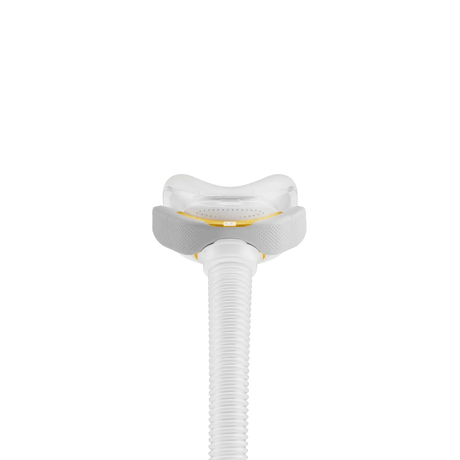 CPAP nasal mask without headgear, front view, with attached tubing, for sleep apnea