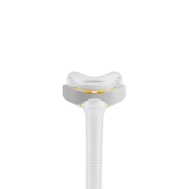 CPAP nasal mask without headgear, front view, with attached tubing, for sleep apnea