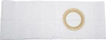 White medical support belt with circular opening for ostomy or hernia care