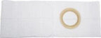 White medical support belt with circular opening for ostomy or hernia care