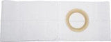 White medical support belt with circular opening for ostomy or hernia care