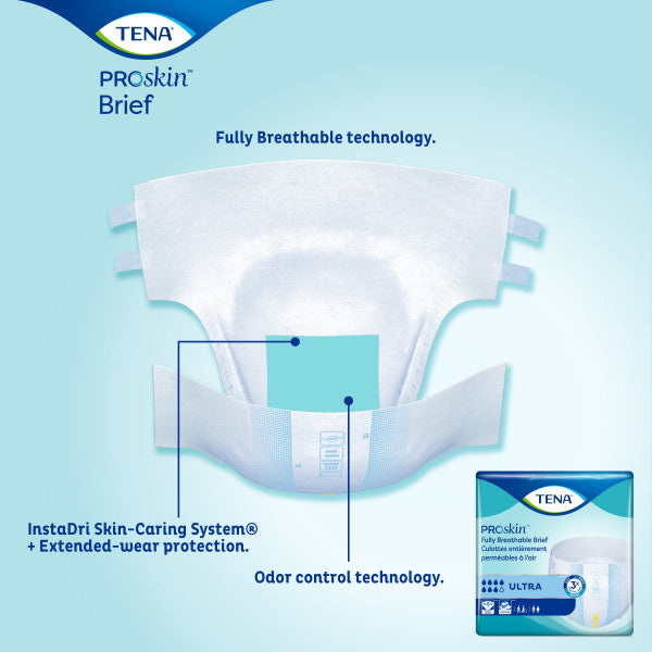 TENA ProSkin Ultra Incontinence Brief, Heavy Absorbency, Unisex, X-Large, 60" - 64"