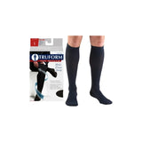 Men's black knee-high compression socks with packaging, suitable for circulation support