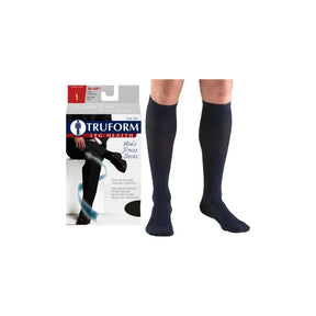Men's black knee-high compression socks with packaging, suitable for circulation support